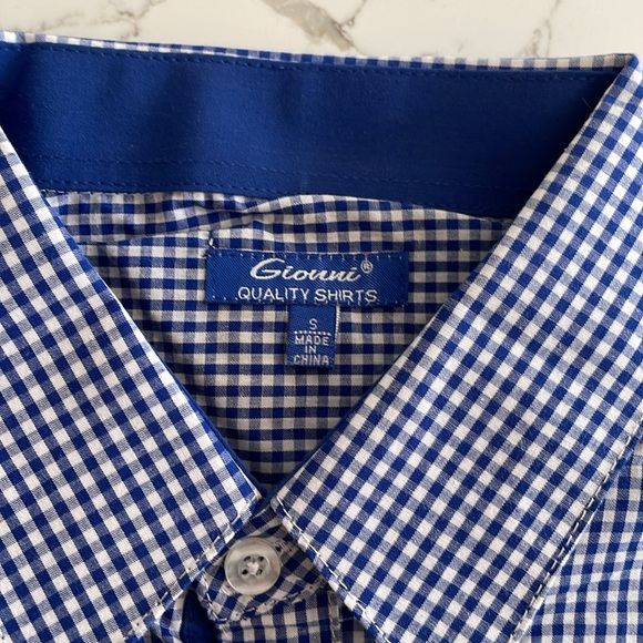 Gionni men’s button up dress shirt. Size small. Blue/checked print - Picture 3 of 6